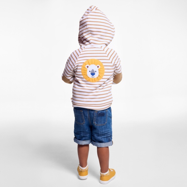 سويت شيرت ميلتون مخطط بسحّاب برسمة أسد باللون البني للأولاد الصغار